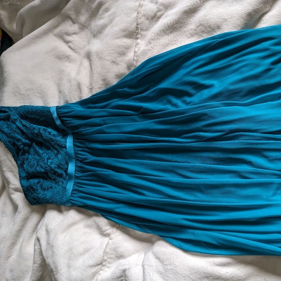 Teal Blue Asymmetrical Maxi Dress - Picture 4 of 4